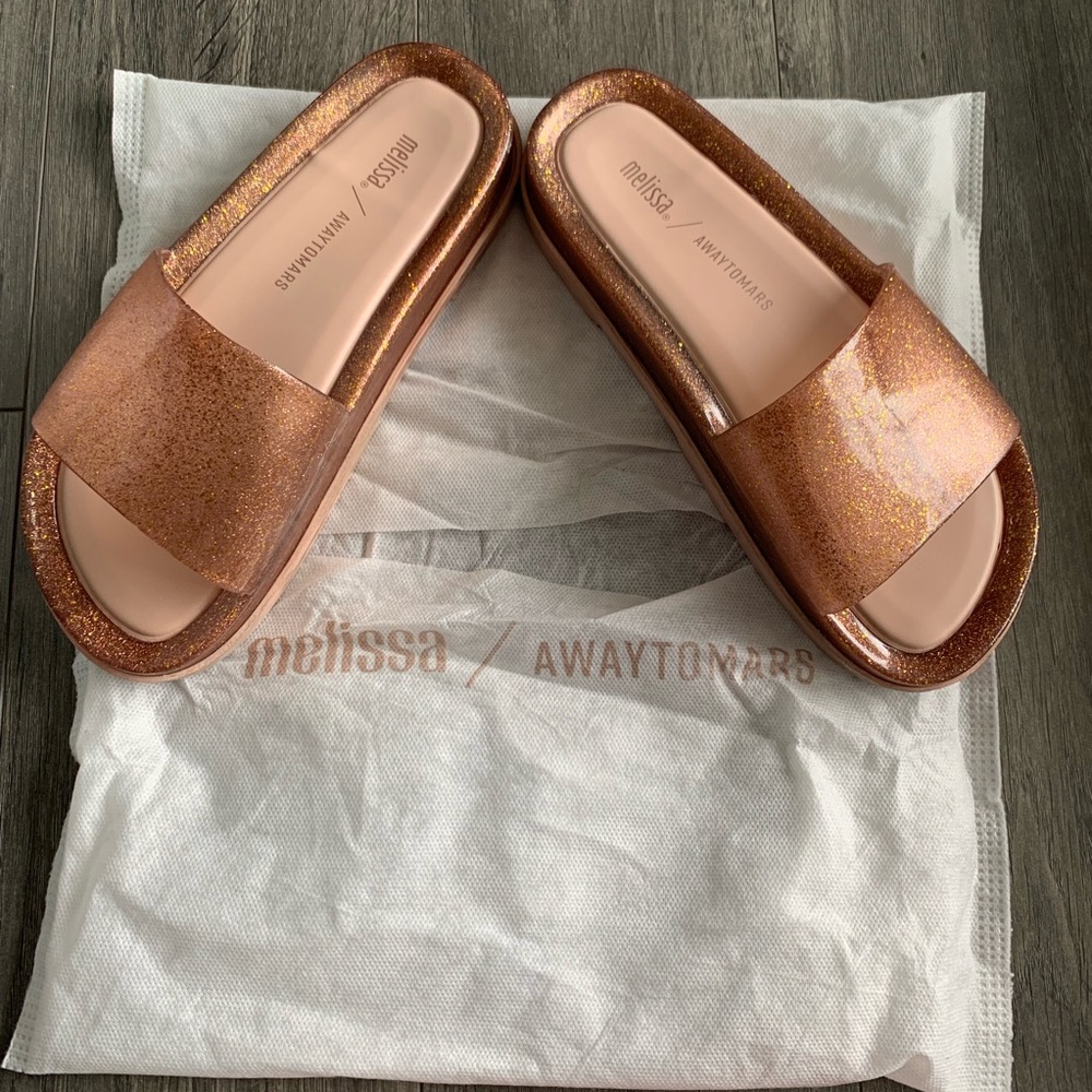 Melissa Golden Sparkle Pink Platform Slippers